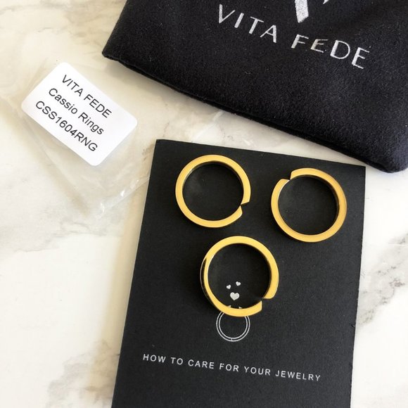 NWT Vita Fede Cassio Swarovski Pave Modular Yellow Gold Interlocking Ring Stack - Picture 6 of 10